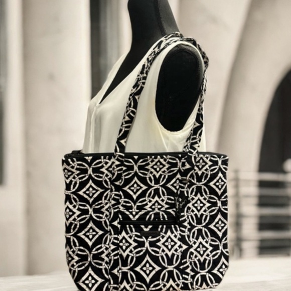 Vera Bradley Set of 3 in Black Patterns. Villager Bag, Accordion Wallet & Zip ID - Picture 3 of 16